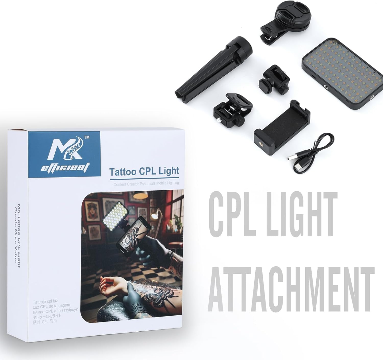MK TATTOO – Kit lumière photo tatouage + filtre polarisant (CPL)