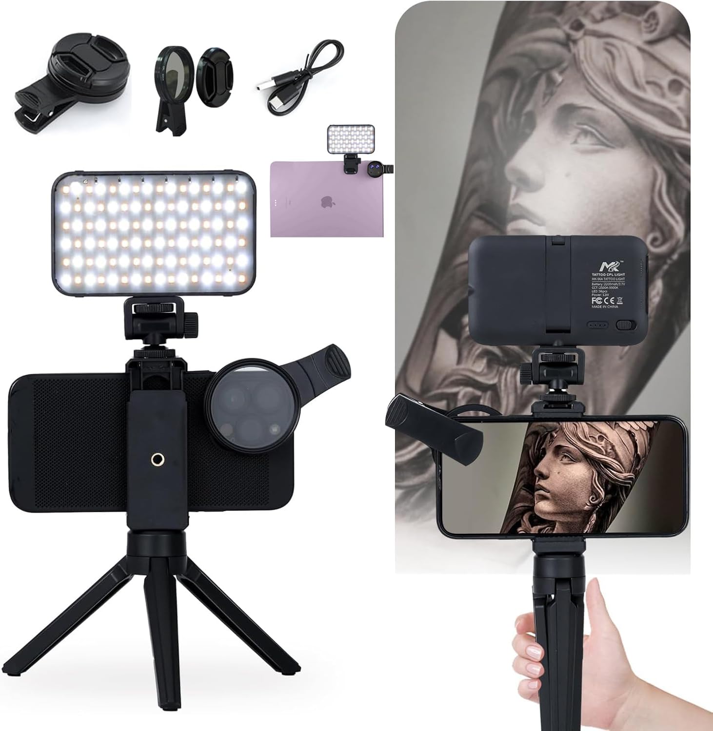 MK TATTOO – Kit lumière photo tatouage + filtre polarisant (CPL) – Image 4
